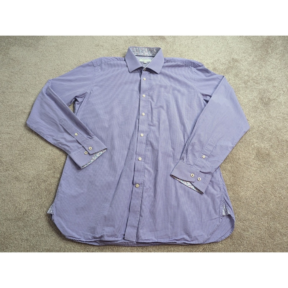 Ted Baker London Shirt Mens 16 34 35 Purple Check Long Sleeve Flip Cuff